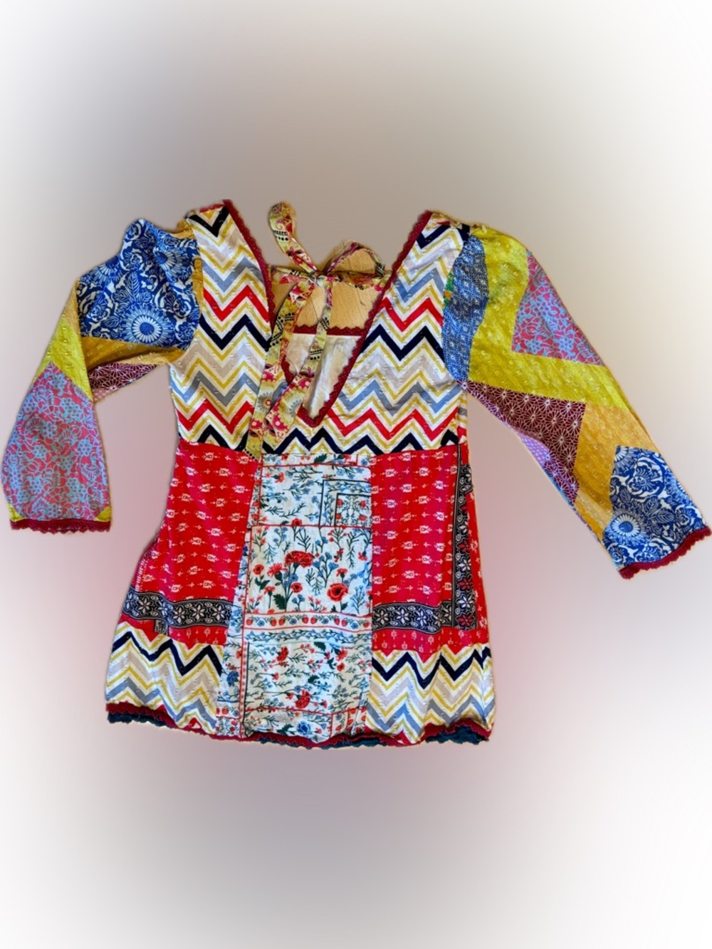 Anthropologie Let Me Be Boho Patchwork Multicolor Women's Peasant Top - Picture 7 of 14